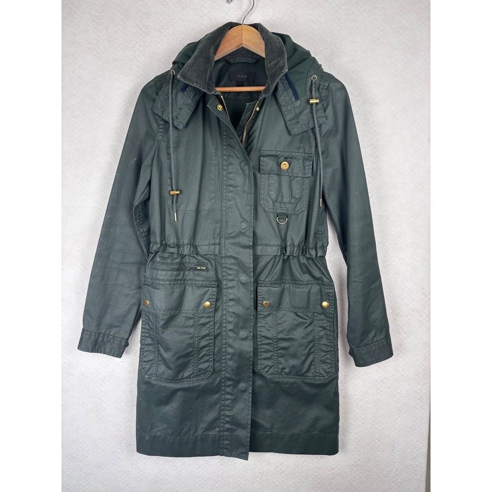 J.Crew The Downtown Wax Coated Field Jacket XS Utility Parka Barn Coat Green